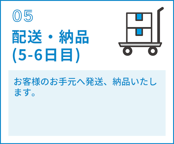 05配送・納品 （5-6日目）　お客様のお手元へ発送、納品いたし ます。